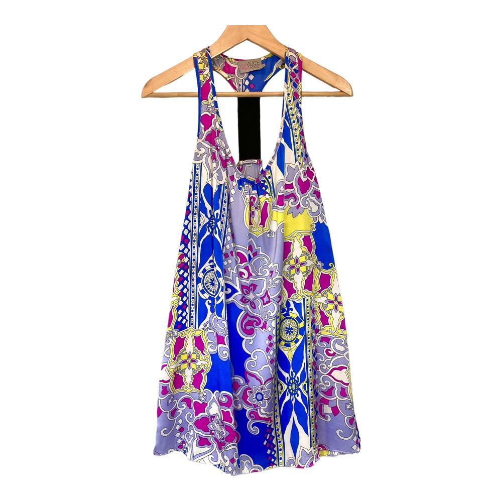 Alice & Trixie Silk Dress Razor Back Geometric Floral Size S